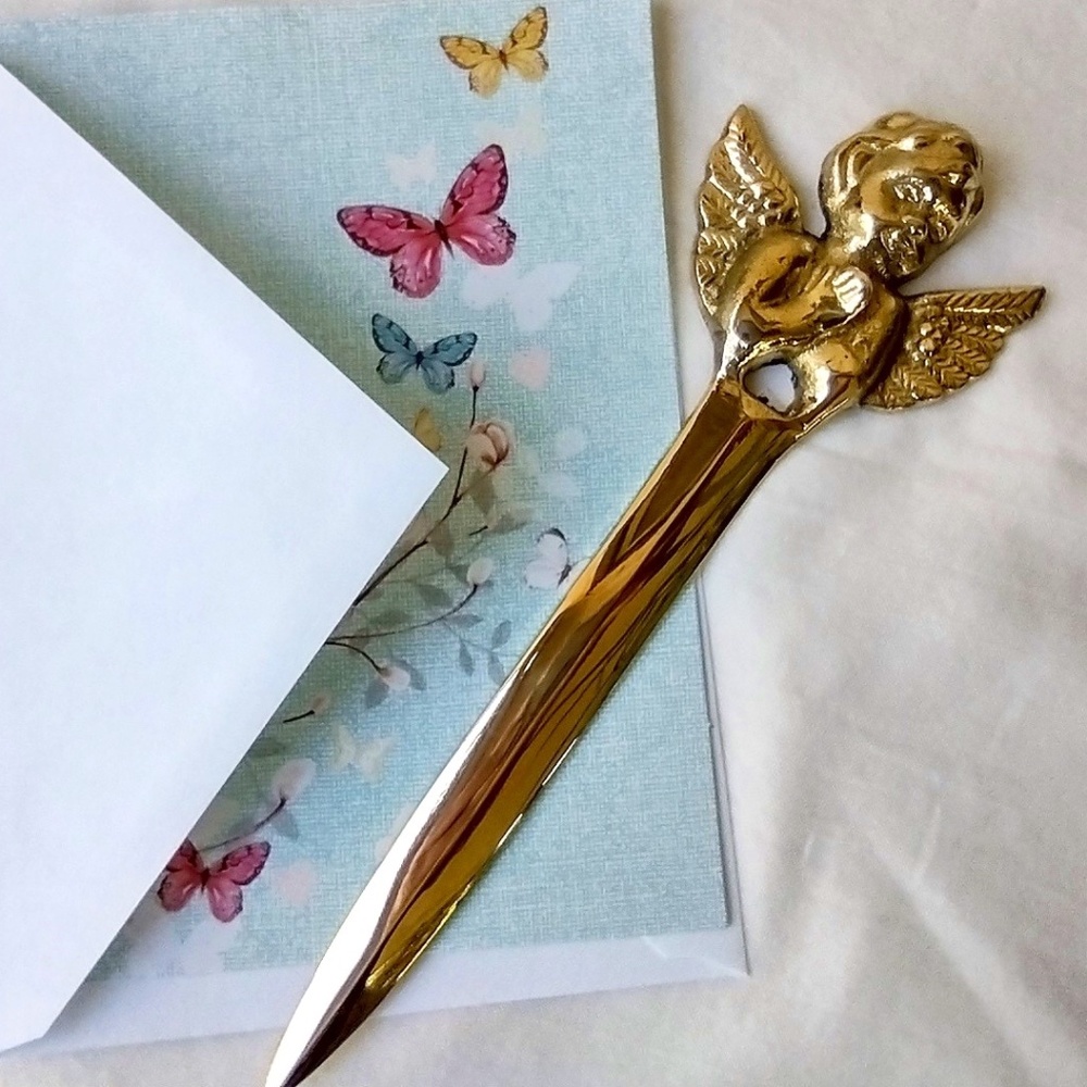 New Golden Brass Angel / Cherub Letter Opener / Wall Decor /  Made in India